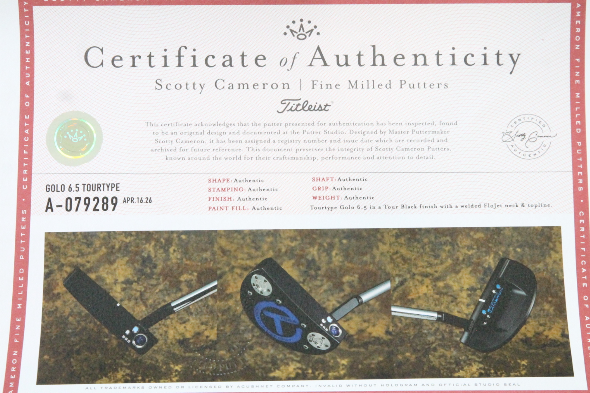 Scotty Cameron Circle T TourType Black TG6.5 34.5"