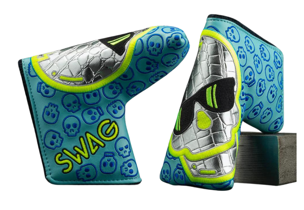 Swag Golf's "AQUA & SILVER BIG SKULL" Blade Cover